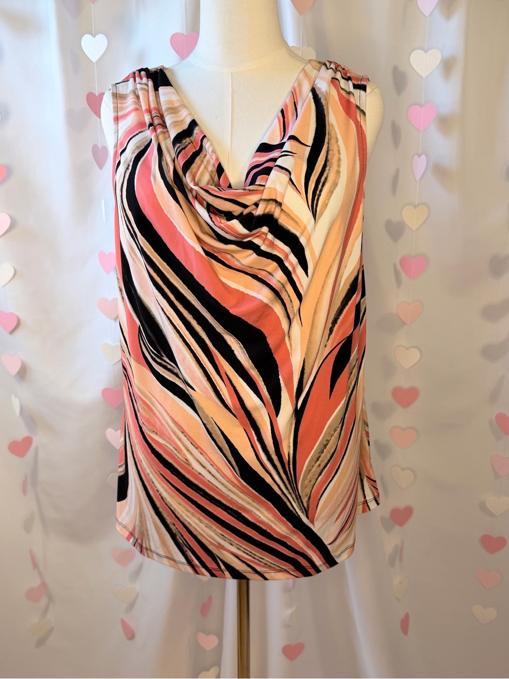Calvin Klein Coral, Black & Cream Cowl Neck Sleeveless Camisole